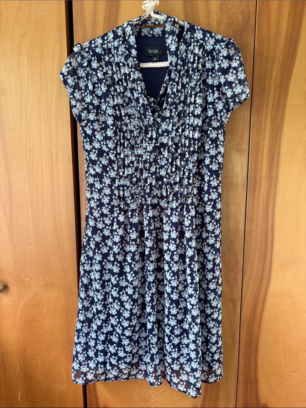 MSK Navy Dress with Light Blue Floral Print